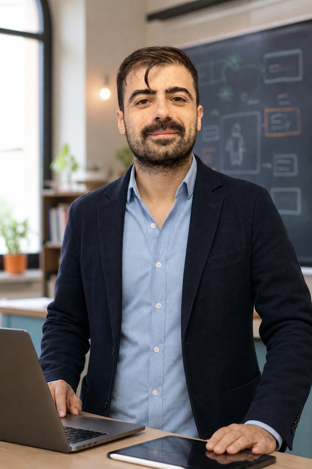 Vincenzo Parente in un laboratorio didattico digitale.