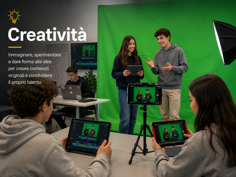 Creatività: studenti producono contenuti video in aula.